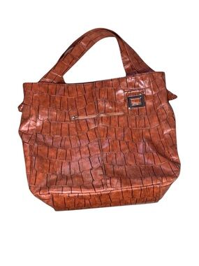 Misha Brown Alligator Croc Embossed Print Large Tote Bag Structured Handbag